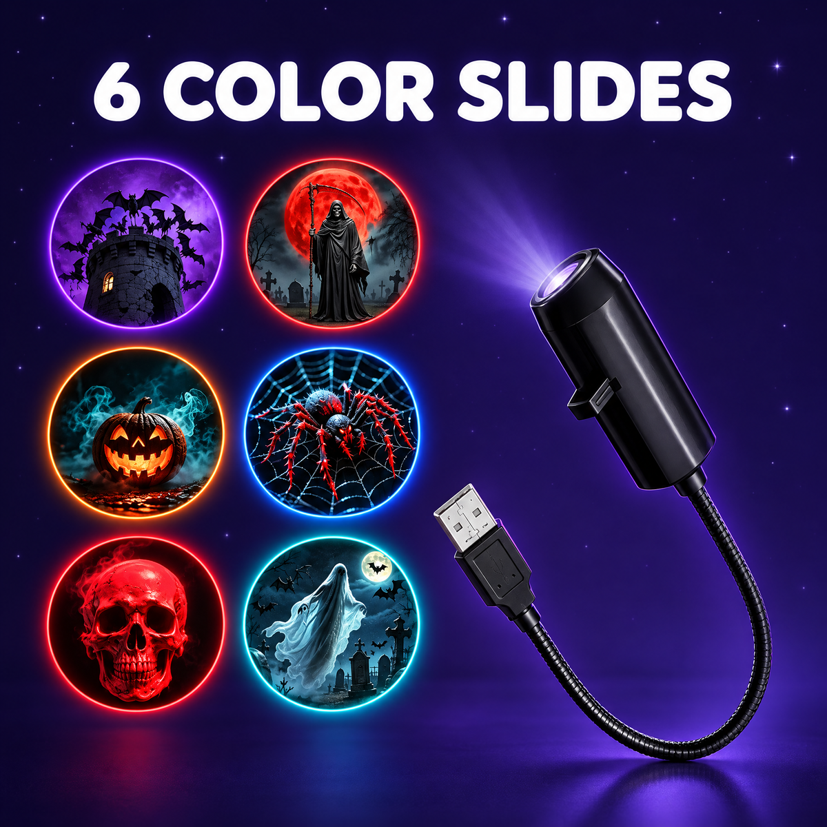 Projector with 6 color Halloween slides
