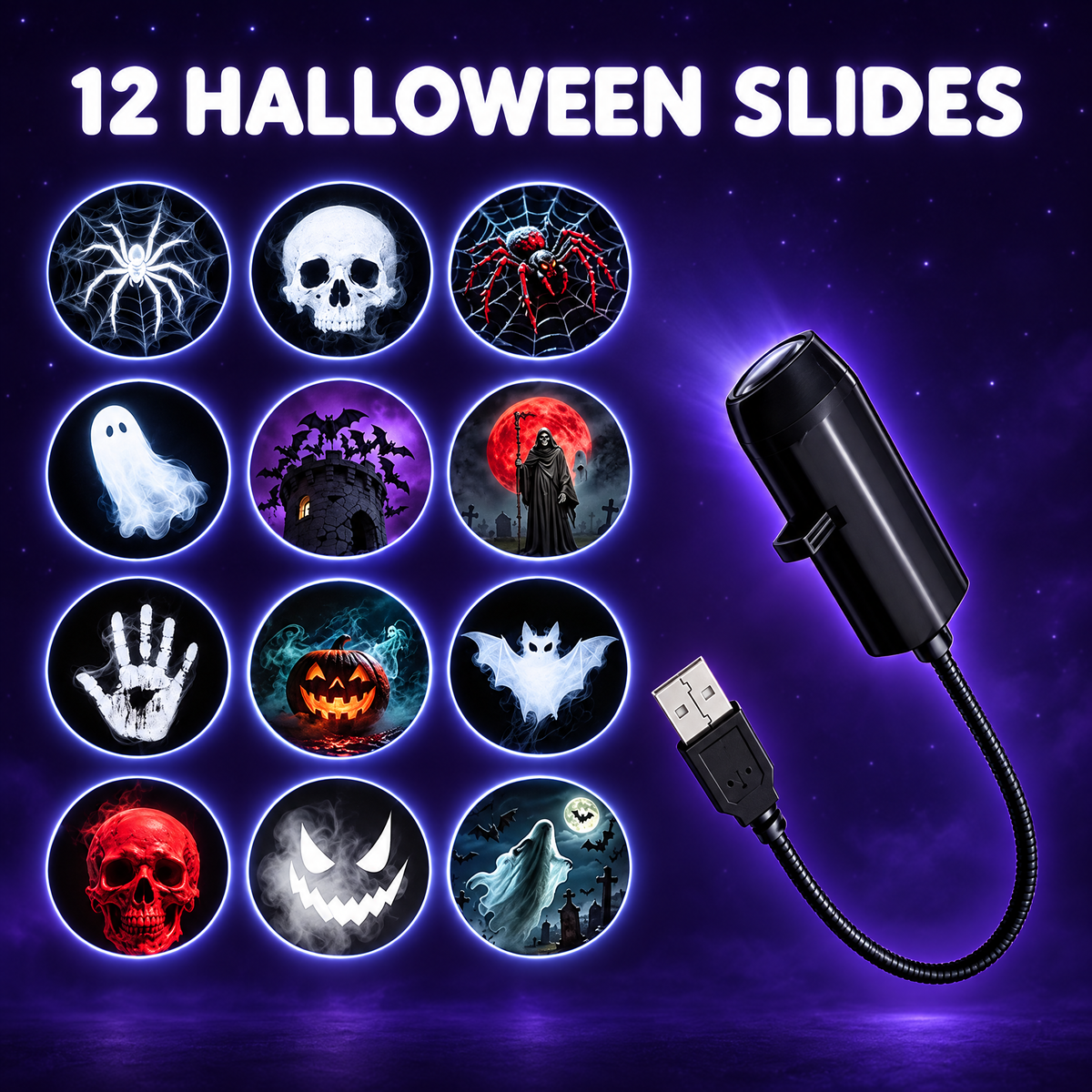 Projector with 12 Halloween slides